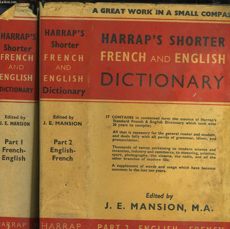 HARRAP'S SHORTER FRENCH AND ENGLISH DICTIONARY - 2 TOMES