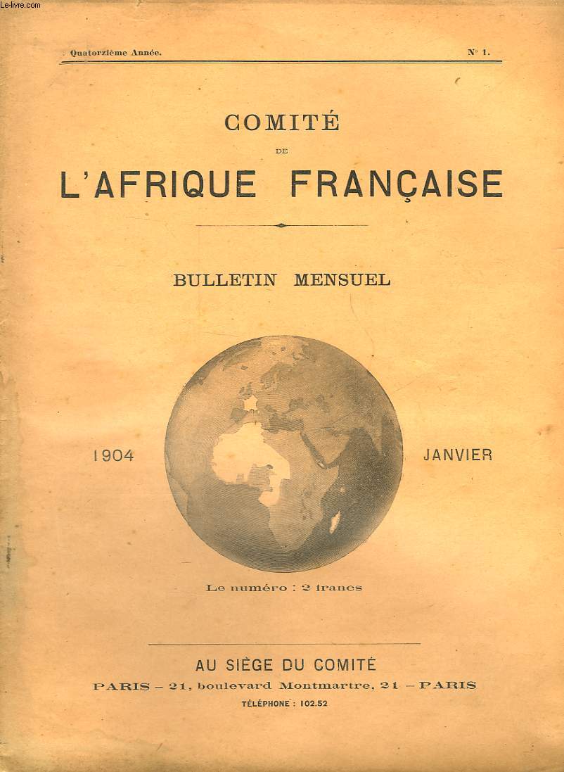 COMITE DE L'AFRIQUE FRANCAISE - 14 ANNEE N1