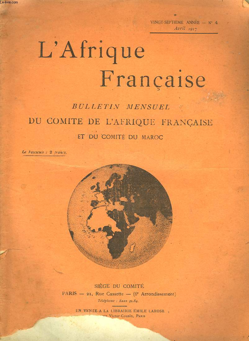COMITE DE L'AFRIQUE FRANCAISE - 27 ANNEE - N4