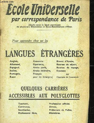 ECOLE UNIVERSELLE PAR CORRESPONDANCE DE PARIS - LANGUES ETRANGERES