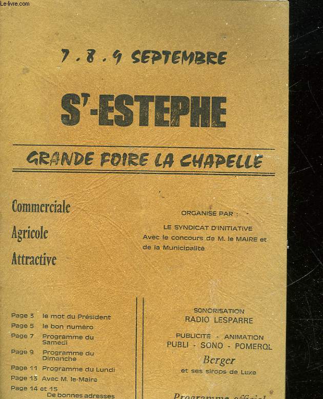 ST ESTEPHE - GRANDE FOIRE LA CHAPELLE - PROGRAMME OFFICIEL