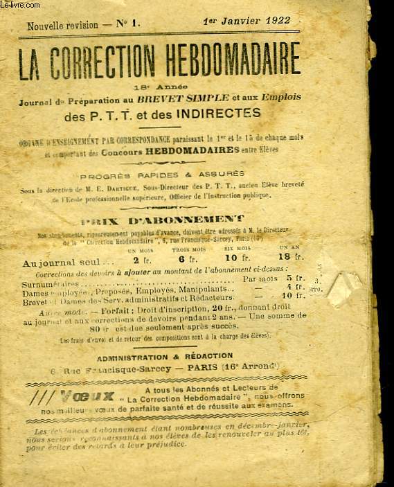 1 LOT DE 10 NUMEROS DE - LA CORRECTION HOBDOMADAIRE - 18 ANNEE -