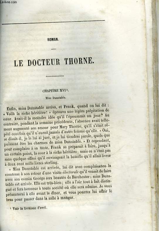 EXTRAIT DE LA REVUE BRITANNIQUE - ROMAN - LE DOCTEUR THORNE