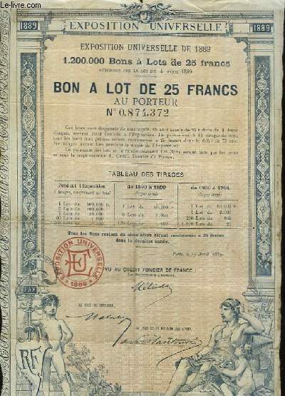 BON A LOT DE 25 FRANCS AU PORTEUR N0,874,372