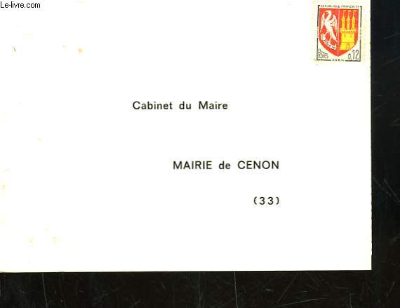 1 CARTE D'INVITATION VIERGE DE LA MAIRIE DE CENON