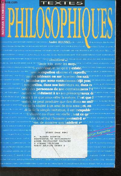 Textes philosophiques - Classes Terminales F, G ,H - Nouveaux programmes dition 1992 (Collection 