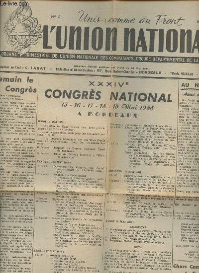 L'union Nationale- Unis comme au Front- Avril 1958 N5