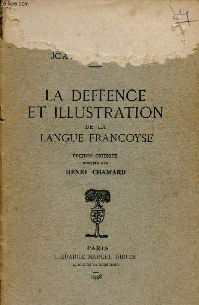 La deffence et illustration de la langue Francoyse (Collection 