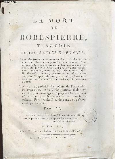 La mort de Robespierre- tragdie en trois actes et en vers (Photocopi)