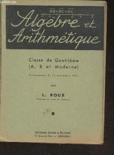 Algbre et arithmtique - Classe de 4e (A, B et moderne)