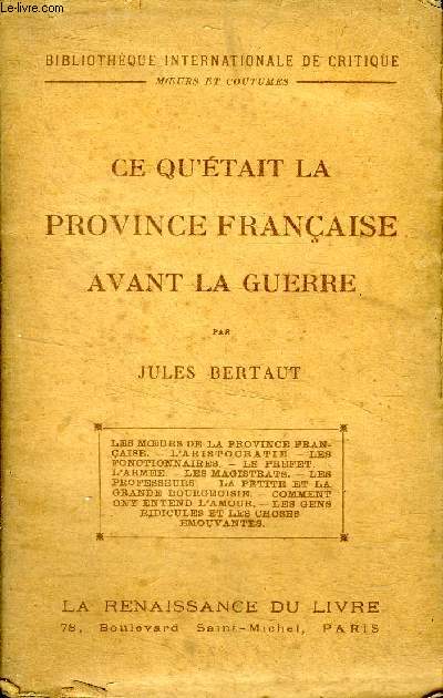 Ce qu'tait la Province Franaise avant la Guerre