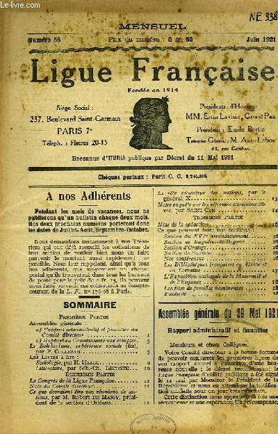 LIGUE FRANCAISE, N 56, JUIN 1921