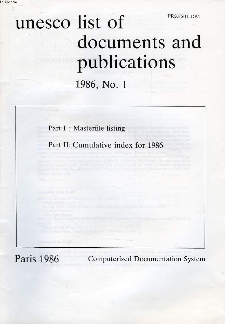 UNESCO LIST OF DOCUMENTS AND PUBLICATIONS, 1986, N 1