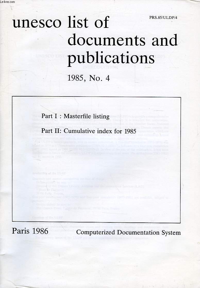 UNESCO LIST OF DOCUMENTS AND PUBLICATIONS, 1985, N 4