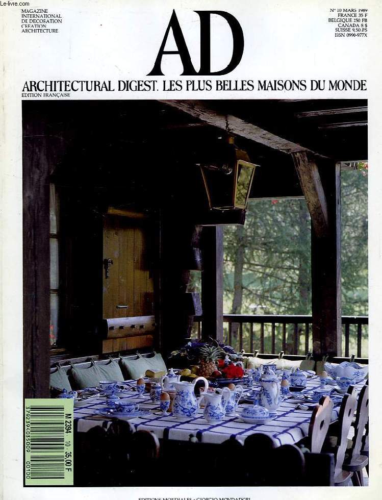 AD, ARCHITECTURAL DIGEST, LES PLUS BELLES MAISONS DU MONDE, N 10, MARS 1989