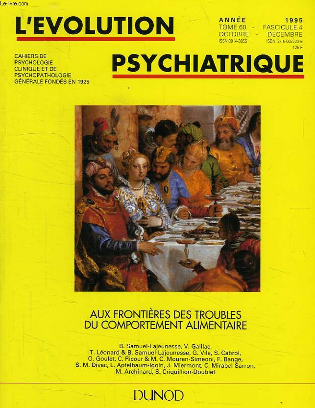 L'EVOLUTION PSYCHIATRIQUE, TOME 60, FASC. 4, OCT.-DEC. 1995