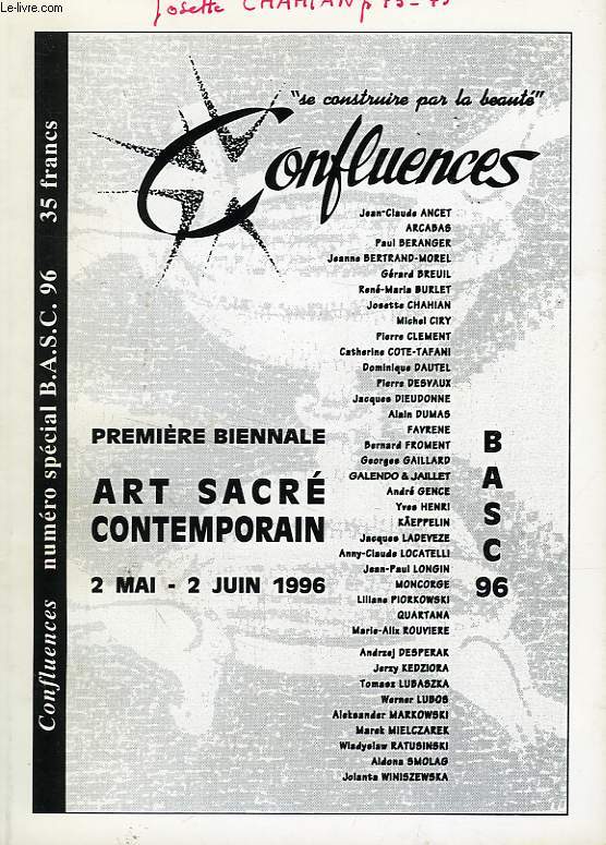 CONFLUENCES, N SPECIAL BASC 96, 1re BIENNALE ART SACRE CONTEMPORAIN, MAI-JUIN 1996