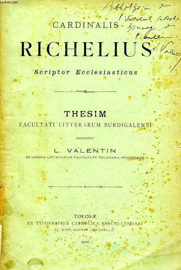 CARDINALIS RICHELIUS, SCRIPTOR ECCLESIASTICUS