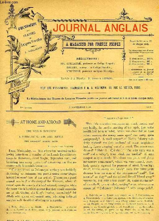 JOURNAL ANGLAIS, A MAGAZINE FOR FRENCH PEOPLE, 1re ANNEE, N 9, 15 NOV. 1892