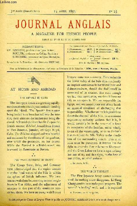 JOURNAL ANGLAIS, A MAGAZINE FOR FRENCH PEOPLE, 3e ANNEE, N 25, 15 AVRIL 1895