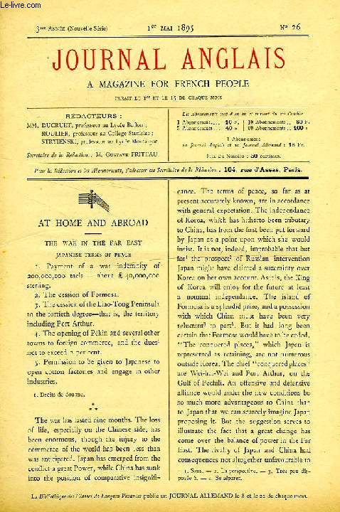 JOURNAL ANGLAIS, A MAGAZINE FOR FRENCH PEOPLE, 3e ANNEE, N 25, 1er MAI 1895