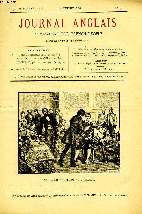 JOURNAL ANGLAIS, A MAGAZINE FOR FRENCH PEOPLE, 3e ANNEE, N 31, 15 JUILLET 1895