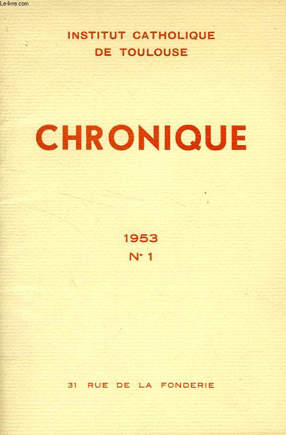 CHRONIQUE, N 1, 1953