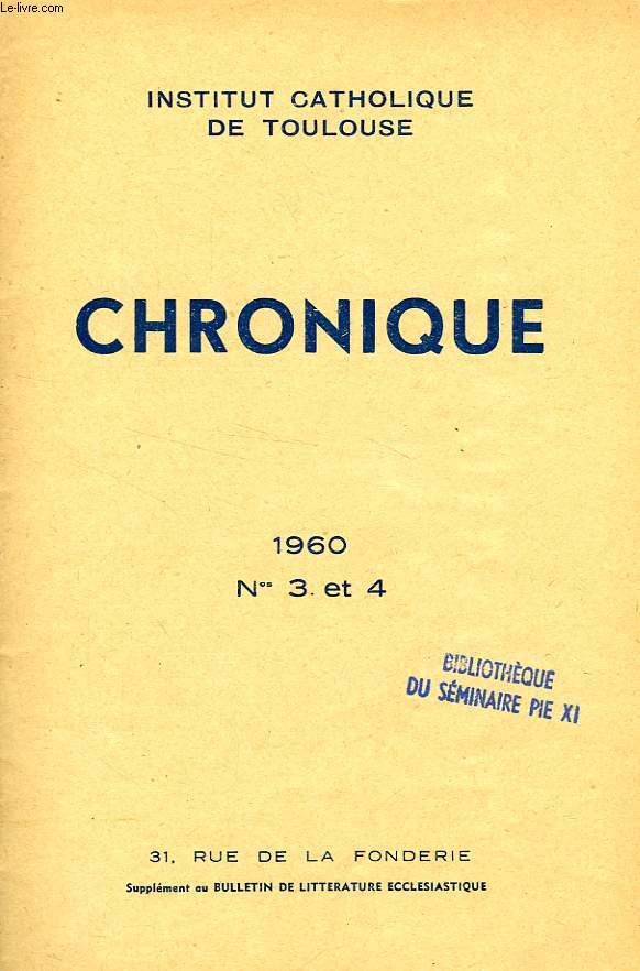 CHRONIQUE, N 3-4, 1960