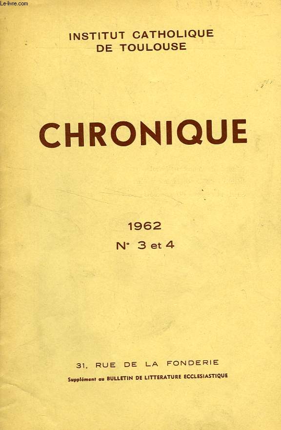CHRONIQUE, N 3-4, 1962