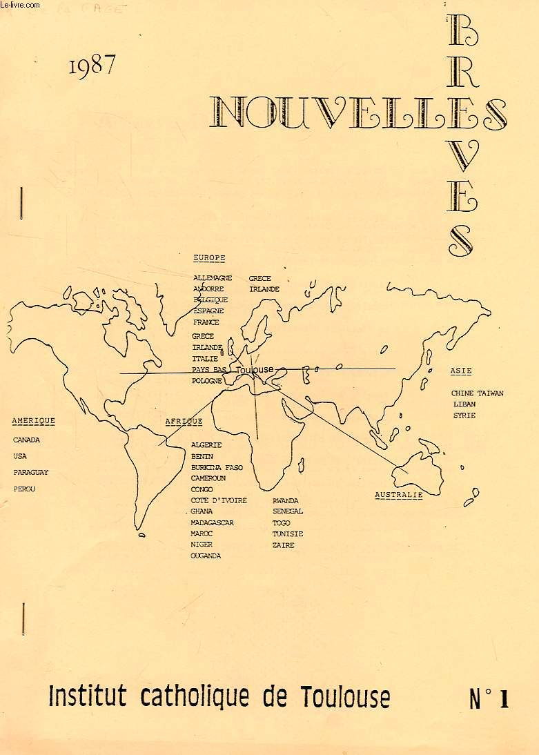 INSTITUT CATHOLIQUE DE TOULOUSE, NOUVELLES BREVES, N 1, 1987
