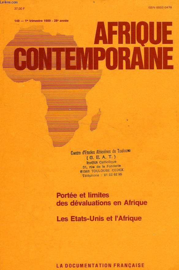 AFRIQUE CONTEMPORAINE, N 149, 1er TRIM. 1989