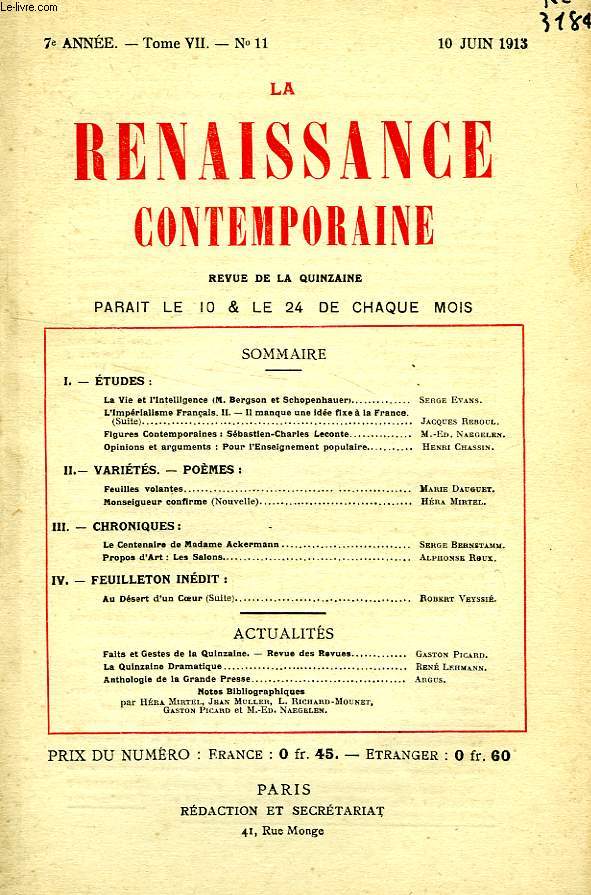 LA RENAISSANCE CONTEMPORAINE, 7e ANNEE, N 11, JUIN 1913