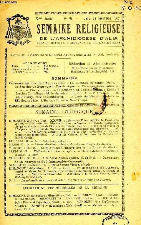 LA SEMAINE RELIGIEUSE DE L'ARCHIDIOCESE D'ALBI, 72e ANNEE, N 46, NOV. 1945