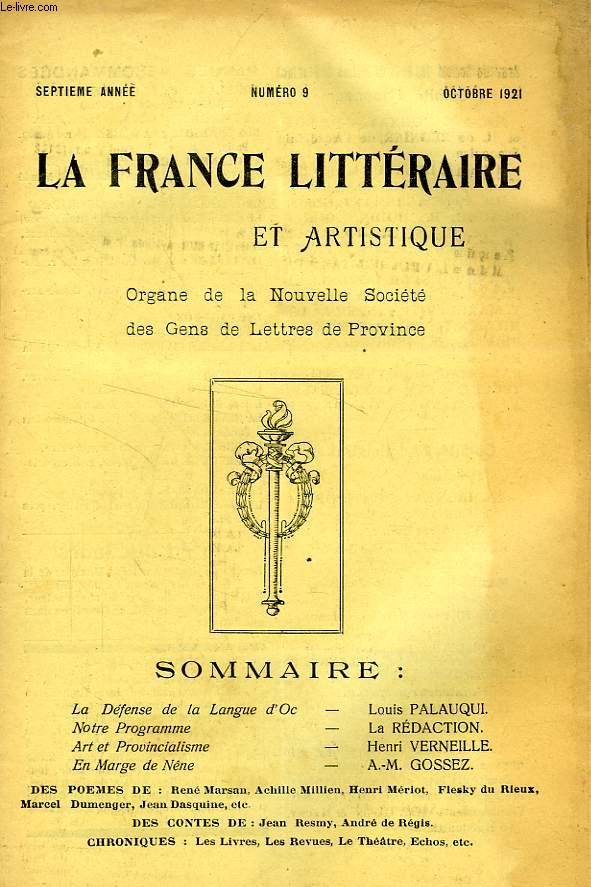 LA FRANCE LITTERAIRE & ARTISTIQUE, 7e ANNEE, N 9, OCT. 1921