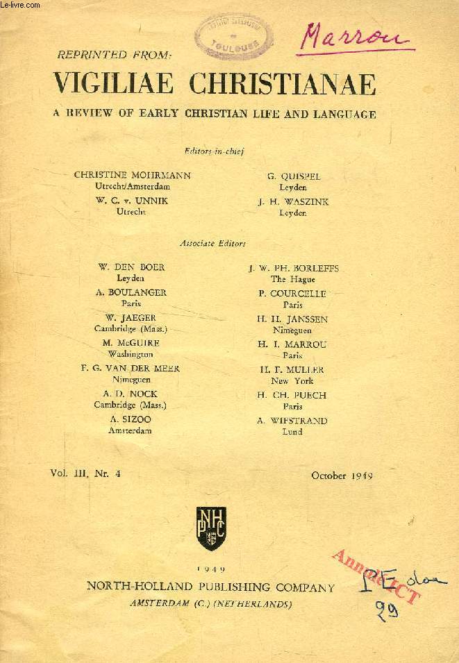 VIGILIAE CHRISTIANAE, VOL. III, Nr. 4, OCT. 1949 (OFFPRINT), LA TECHNIQUE DE L'EDITION A L'EPOQUE PATRISTIQUE