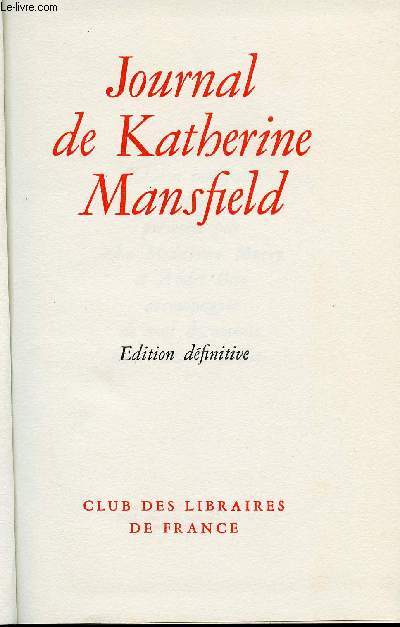 JOURNAL DE KATHERINE MANSFIELD