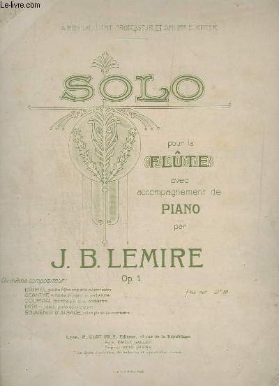 SOLO POUR LA FLUTE AVEC ACCOMPAGNEMENT DE PIANO - OP.1.