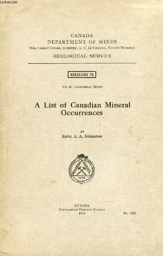 A LIST OF CANADIAN MINERAL OCCURRENCES