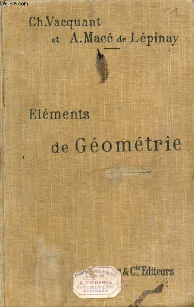 ELEMENTS DE GEOMETRIE, 1er CYCLE (B), 2e CYCLE (C ET D)