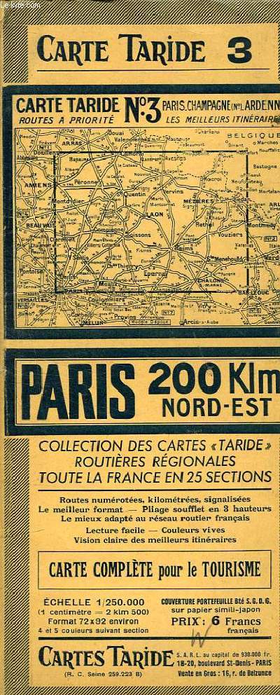 CARTE ROUTIERE REGIONALES N3 DE PARIS 200KM NORD EST- CARTE COMPLETE POUR LE TOURISME