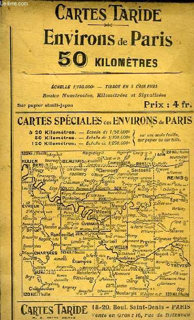 CARTE DES ENVIRONS DE PARIS 50 KILOMETRES
