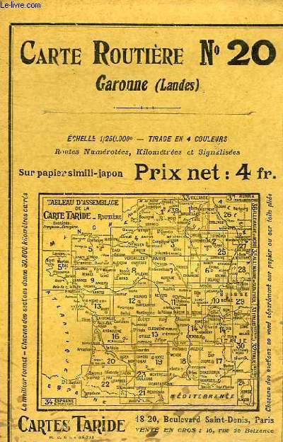 CARTE ROUTIERE DE LA GARONNE (LANDES) N20