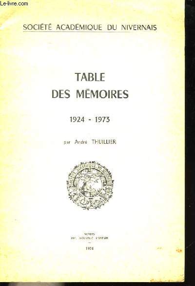 Table des Mmoires 1924 - 1973