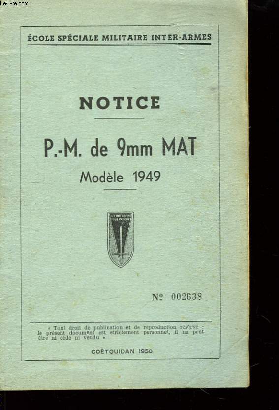 Notice. P.-M. de 9 mm MAT, Modle 1949