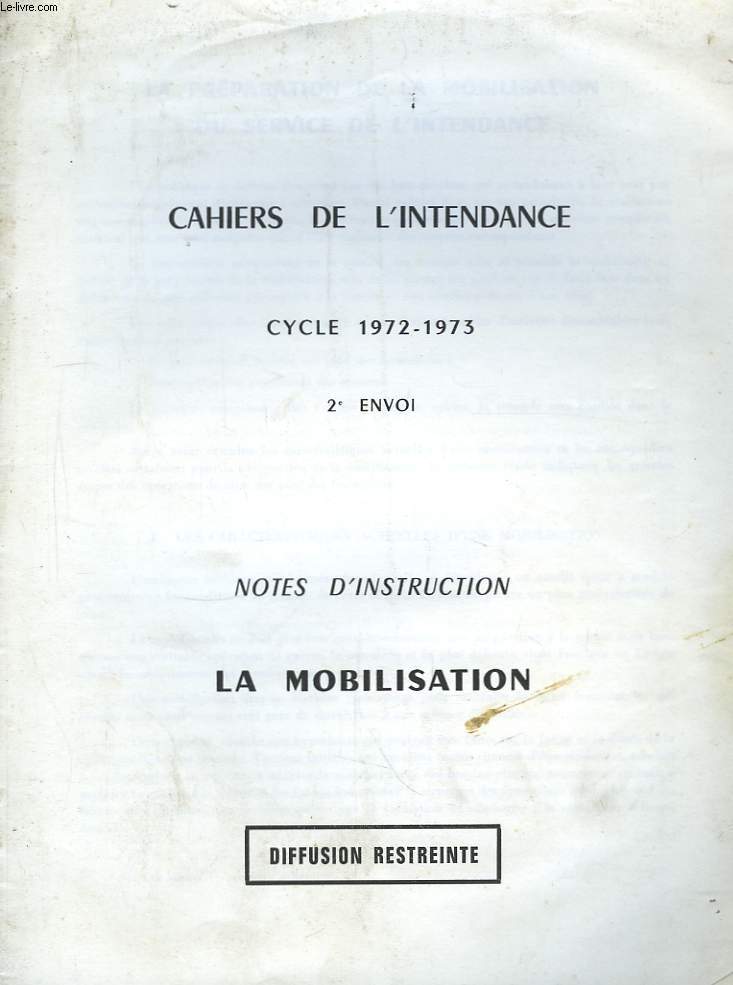 Cahiers de l'Intendance. Cycle 1972 - 1973. 2me envoi.