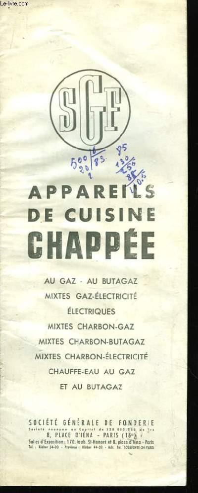 Catalogue d'Appareils de cuisine Chappe.