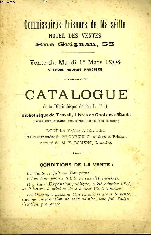 Catalogue de la Bibliothque de Feu L.T.R.