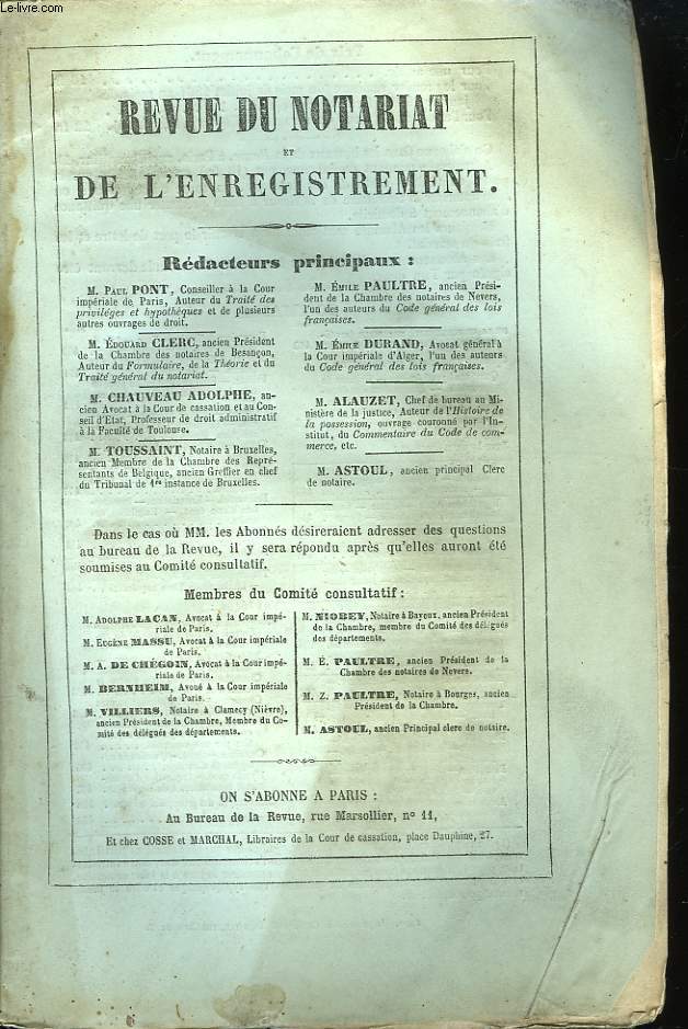 Revue du Notariat et de l'Enregistrement.