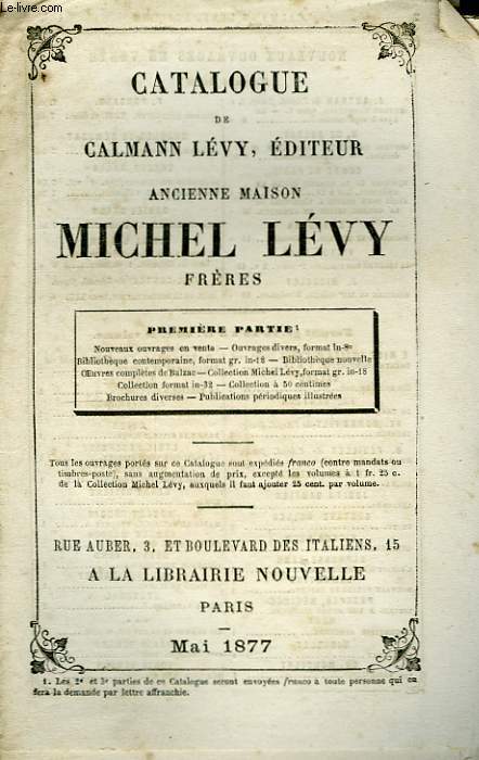 Catalogue de Calman Lvy, 1re partie. Mai 1877