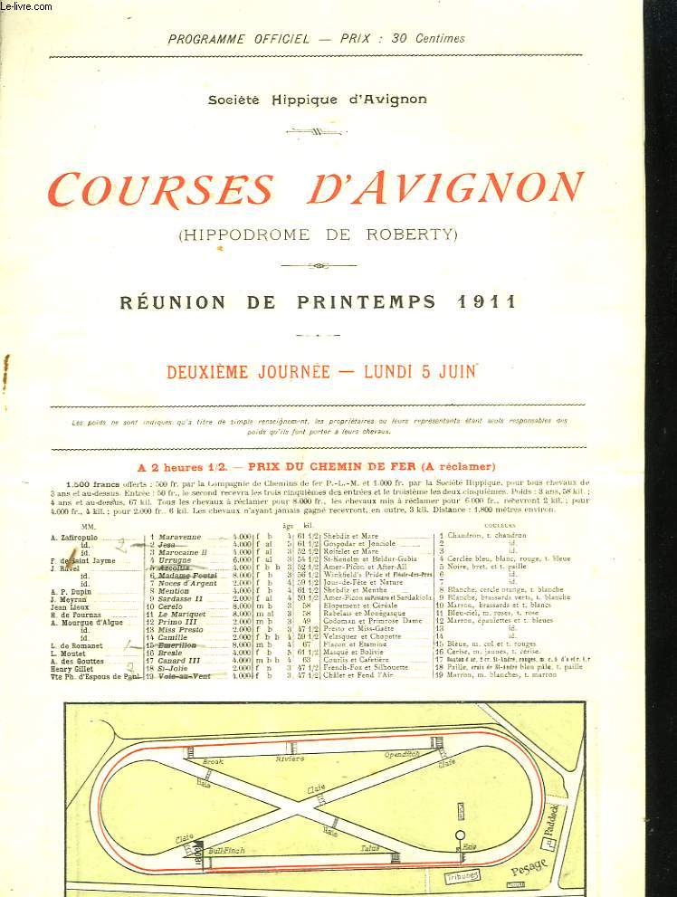 Courses d'Avignon. Runion de Printemps 1911. 2me journe, lundi 5 juin.